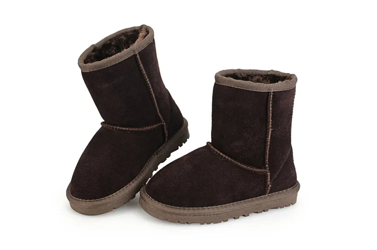 Детские зимние ботинки из овечьей кожи; меховые ботинки для мальчиков и девочек; детская Лыжная обувь для холодной зимы; кожаная обувь - Цвет: Коричневый