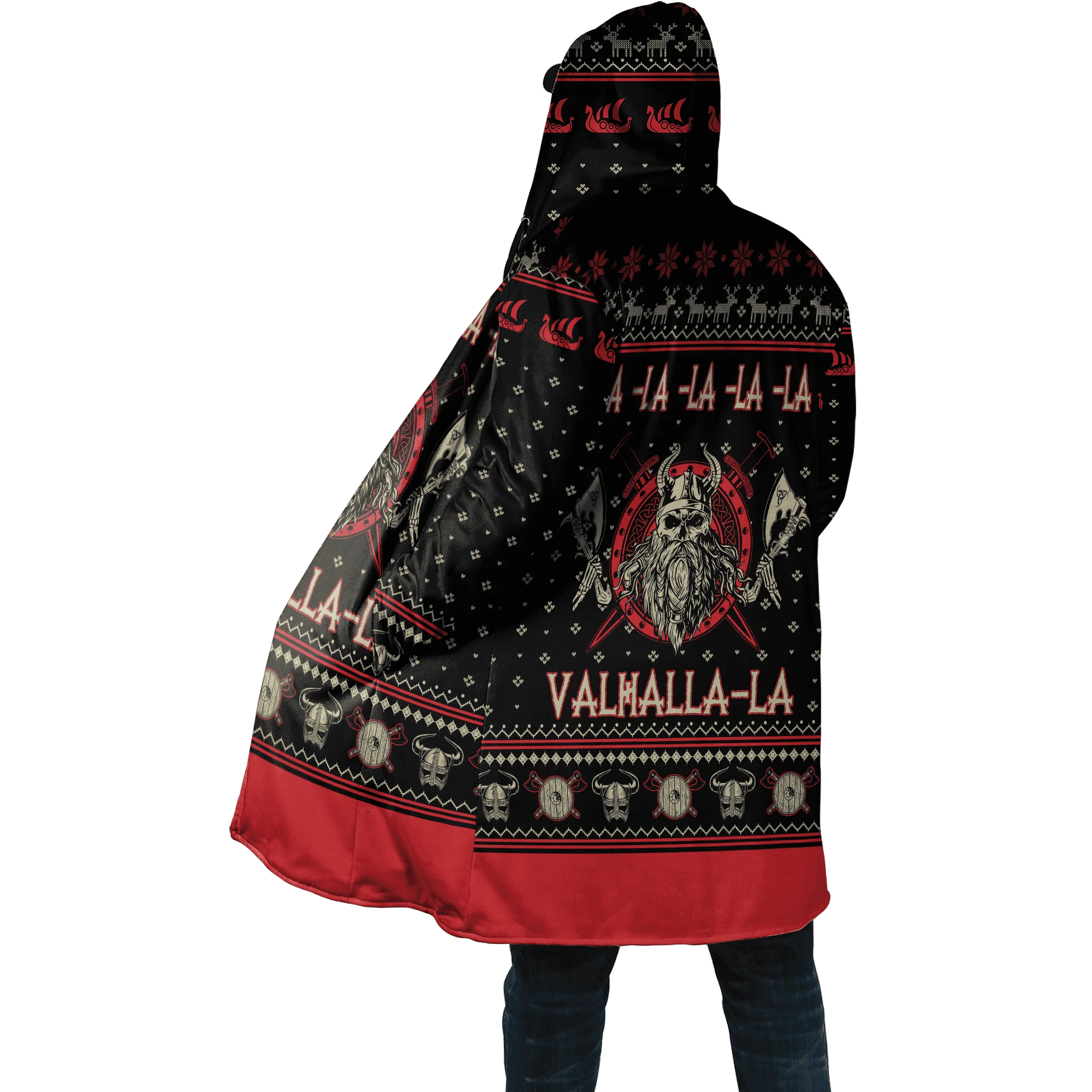 2023 Winter Herren Umhang Weihnachten Mjolnir Odin Tattoo 3d Voll druck Fleece Kapuzen mantel Unisex lässig dicken warmen Umhang Mantel pf47 – Detail 5