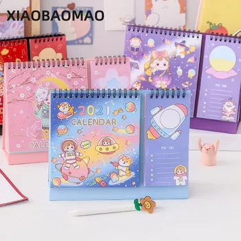 

2021 Cartoon Girl Desktop Calendar Memo Daily Plan Double Schedule Schedule Planner Annual Agenda Organizer Office