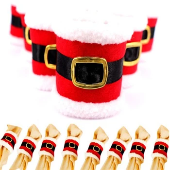 

600 pcs Christmas Santa Claus Belt Buckle Napkin Rings Wedding Banquet Dinner Decor Napkin Serviette Holders Table Decorations