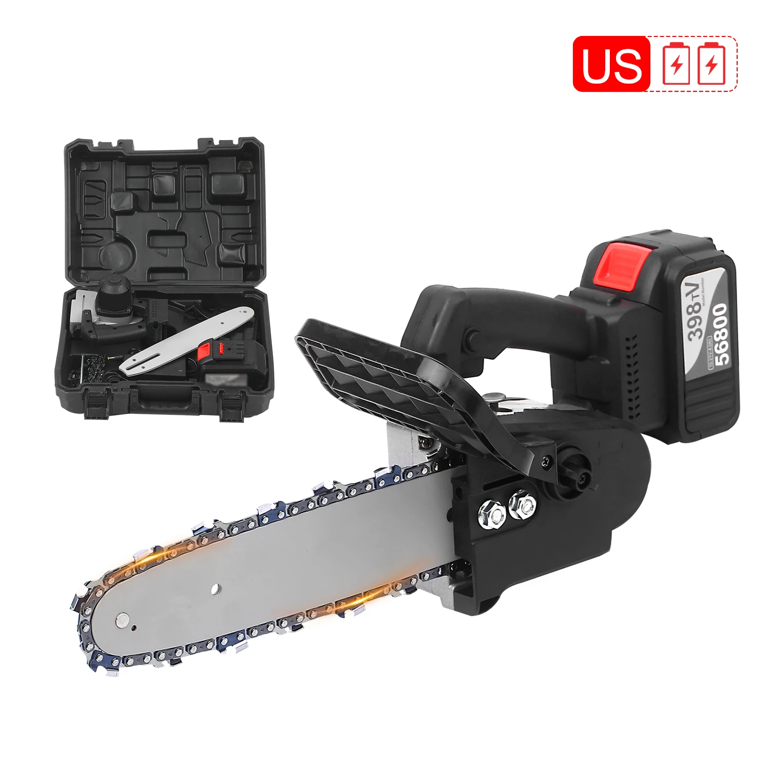 21V Cordless Chain Saw Fast Charger Brushless Electric Saw Auto-Tension 12-Inch Powerful Chainsaw Kit With Box for Tree Felling