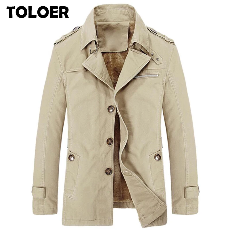 Brand New Men Trench Coats Winter Fashion Thick Warm Men's Medium Long Section Male Casual Solid Windbreaker Jacket 5XL | Мужская