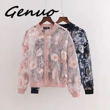 

Genuo 2019 New Womens Summer Sexy Floral Embroidery Lightweight Bomber Jacket Coat Wholesale