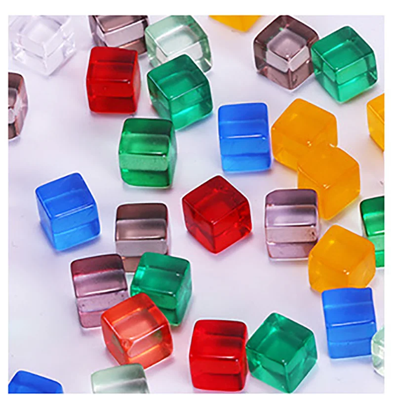 

100Pcs/set 10mm Transparent Square Corner 6 Kinds Colorful Crystal Dice Chess Piece For Puzzle Game Accessory