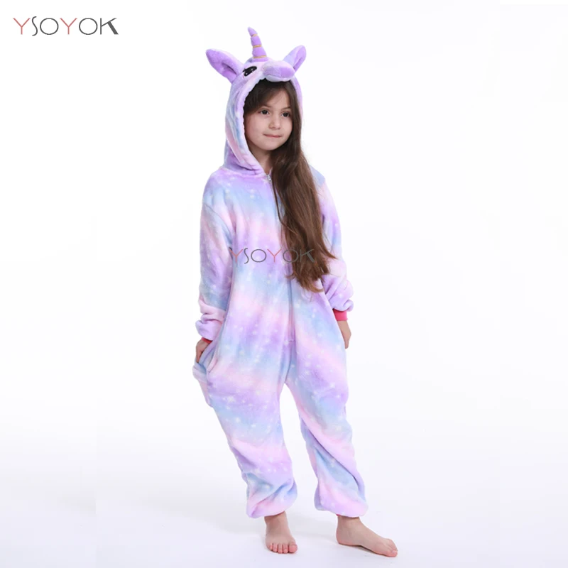 Purple star unicorn Kigurumi/зимняя Пижама для мальчиков и девочек; Новинка; комбинезон с единорогом из мультфильма; детская одежда для сна; фланелевый теплый комбинезон; детская пижама - Цвет: Purple star unicorn