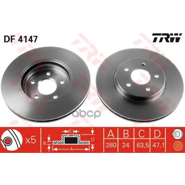 Диск Тормозной Передний Ford Mondeo Iii, Jaguar X-Type(Cf1) Df4147 TRW/Lucas арт. DF4147