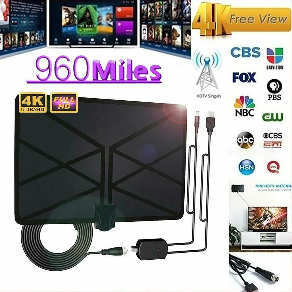 960 миля стабильная 4K ТВ антенна Высокая частота антенна усилитель низкий уровень шума большой диапазон цифровой Skywire 1080P Крытый HD ультра тонкий