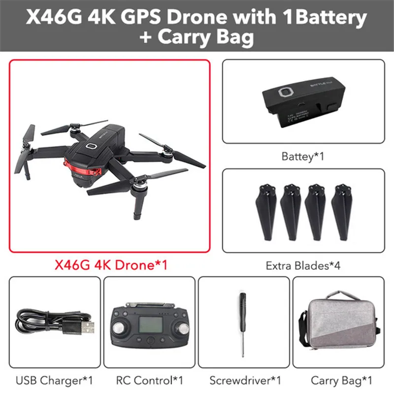 X46G-4K 5G wifi FPV gps с 4K широкоугольной двойной камерой бесщеточный складной один щелчок Взлет/посадка RC Дрон Квадрокоптер RTF - Цвет: 1 B with Bag