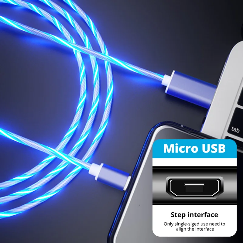 GUUGEI USB зарядный кабель светодиодный светящийся светильник шнур для передачи данных Micro usb type C зарядка цветная Зарядка для samsung Galaxy S8 S9 - Цвет: blue micro usb