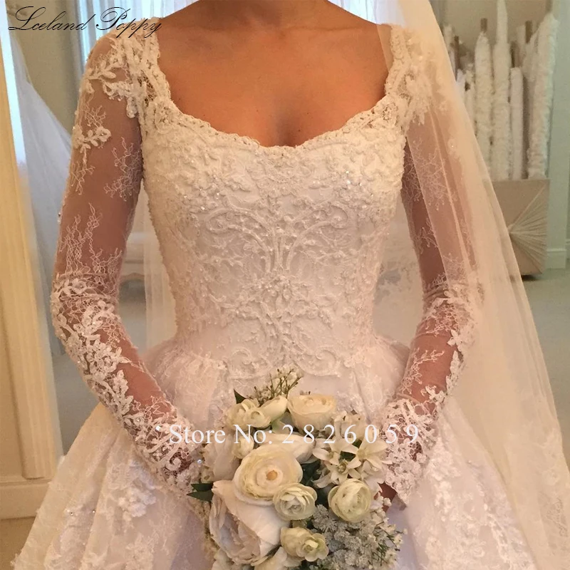 Женское ТРАПЕЦИЕВИДНОЕ кружевное свадебное платье с длинными рукавами Vestido De Noiva длина до пола свадебное платье с украшением из бусин Часовня Поезд