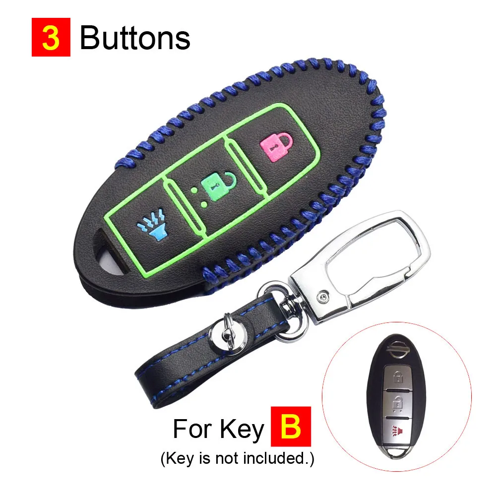 Светящийся кожаный чехол для ключей автомобиля для Nissan Armada Мурано Rogue Maxima Altima Sedan Infiniti Smart Remote Fob Обложка защитная сумка - Название цвета: B - 3 Buttons