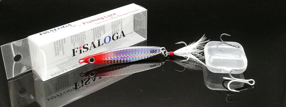 Metal Jig Pilker Lures 30g 40g Lead Baits Casting Shore Fishing Slow Jigging FiSALOGA Tuna Trout Bar Lure Gift 2 VMC Treble Hook