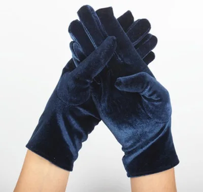 Women driving gloves gold velvet leopard gloves women sexy etiquette mittens autumn winter warm elastic cycling mittens D14 - Color: H61 Dark Blue