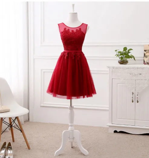 wine red short Vestido De Noiva новое розовое платье подружки невесты Длинные Аппликации кружевная горловина сиреневый элегантный свадебный Выпускной вечернее платье - Цвет: wine red short