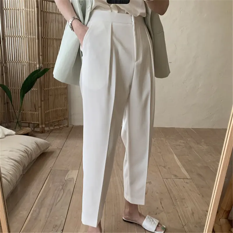 HziriP Vintage Casual Straight Loose Chic Fashion OL 2020 Women Solid Minimalist High Waist Large Size Hot Ankle Length Pants HziriP Vintage Casual Straight Loose Chic Fashion OL 2020 Women Solid Minimalist High Waist Large Size Hot Ankle Length Pants