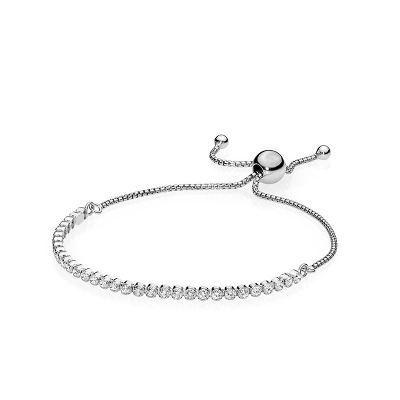 

New 100% 925 Sterling Silver Sparkling Slider Tennis Bracelet with Original Logo Fit European Charms Bead Bracelet