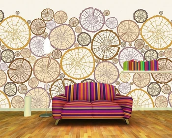 

Papel de parede retro annual tree root colorful modern circle 3d wallpaper mural,living room bedroom wall papers home decor