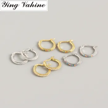 

ying Vahine 100% 925 Sterling Silver Multicolor Zircons Small Geometric Round Hoop Earrings for Women
