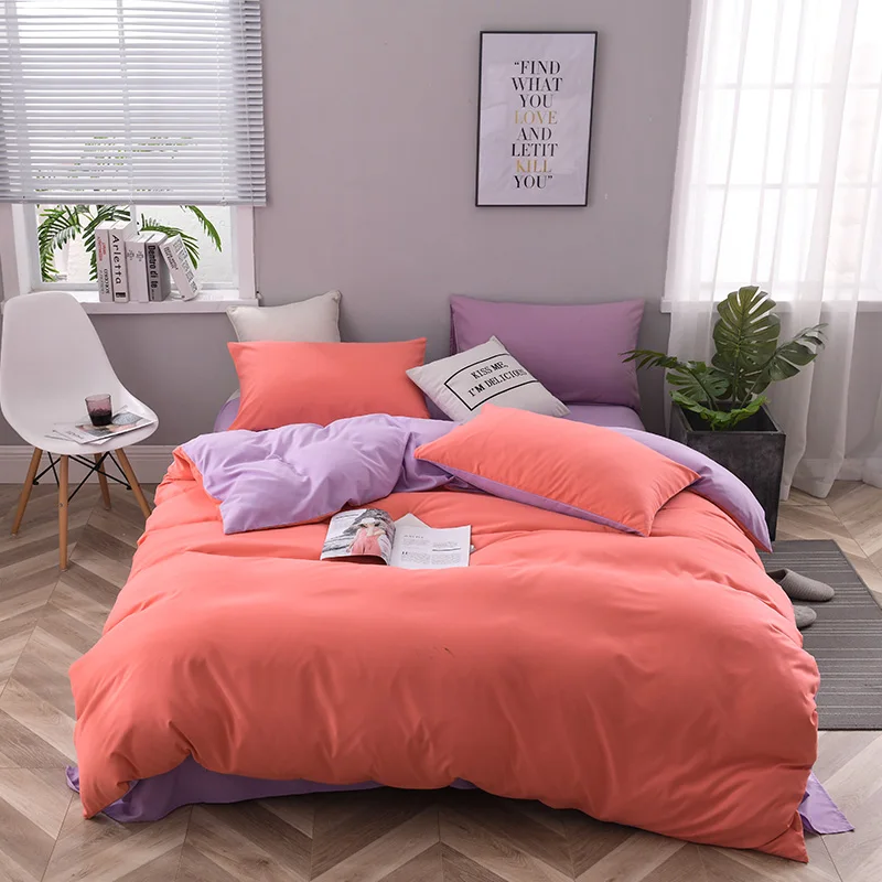 Orange Purple Sisher Комплект постельного белья, постельное белье, пододеяльник, плоский лист, наволочка, сплошной цвет, пододеяльник, наборы, одинарный, двойной, размер queen - Цвет: Orange Purple