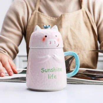 

Cute crown pig Mug pink girl heart cartoon ceramic cup breakfast cup coffee cup for boys and girls tazas de ceramica creativas