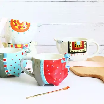 

Creative Cartoon Alpaca Ceramic Cup Cute Oatmeal Mug with Spoon Handle 480ml Large Capacity Household Breakfast Mugs Coffee Cups