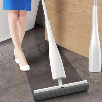 Automatic Self-Wringing Mop Flat Mop with PVA Sponge Mop Heads Free Hand Washing for Bedroom Floor Clean