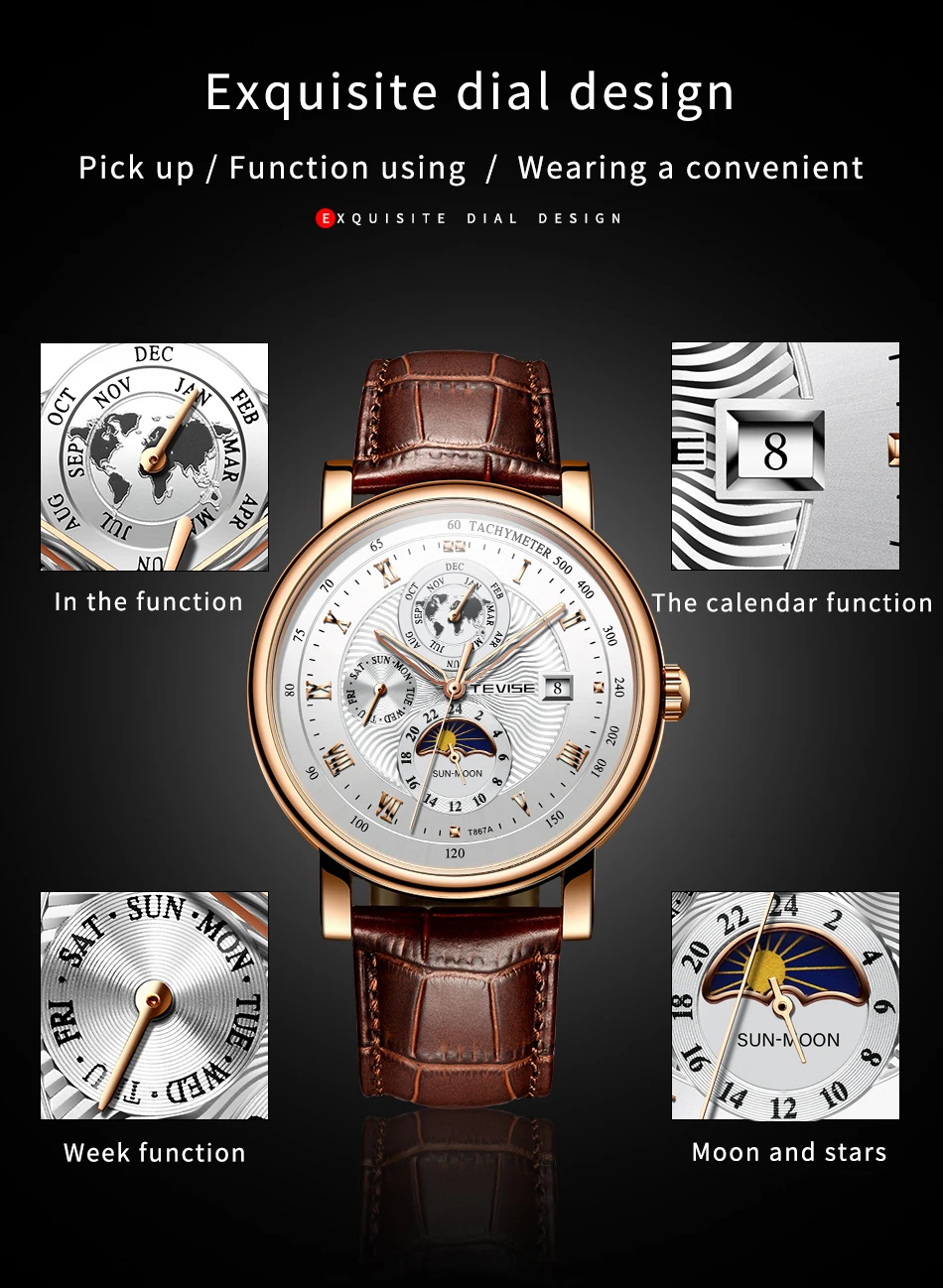 2021 New TEVISE WristWatch Men Business Automatic Mechanical Watch Fashion Luxury Tourbillon Sport Men Watches Relogio Masculino