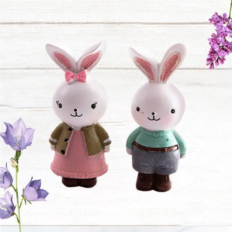 2pcs Cartoon Rabbit Cake Topper Decoration Resin Rabbit Ornament Birthday Baby Shower Party Cake Decorating Party Supplies A35