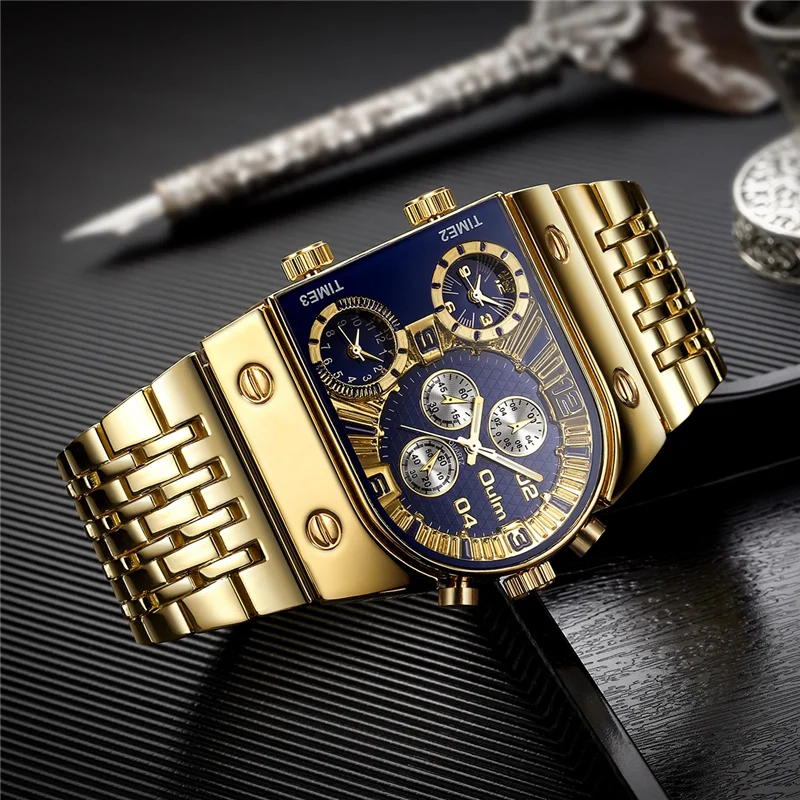 2023 Brand New Oulm Quartz Watches Men Military Waterproof Wristwatch Luxury Gold Stainless Steel Male Watch Relogio Masculino