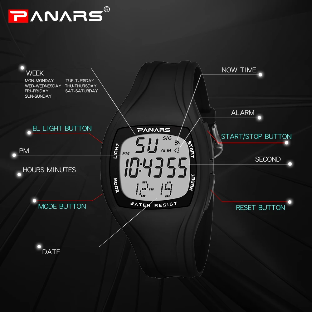 PANARS мужские модные уличные часы спортивные часы Будильник хронограф 50 м водонепроницаемые часы мужские цифровые наручные часы 8112