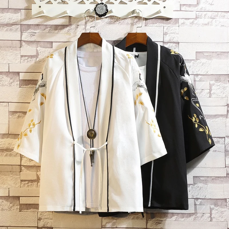 Japanese Kimono Man Haori Yukata Asian Streetwear Samurai Costume Cardigan Kimono Shirt Men Traditional Japanese Kimonos FF2626