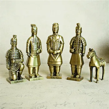 

5Pcs Metal Terracotta Army Qin Warrior Figures Statues for Home Decoration Vintage Terra Cotta Miniature Figurines Souvenir Gift