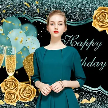 

Happy Birthday Photography Backdrops Vinyl Cloth Rose Shiny Sequin Champagne Golden High Heels Glasses Photo Background Props