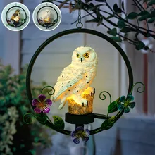 Solar Light Wind Chime Light Resin Owl Wrought Iron Wind Chime Light Garden Decoration Christmas Gift Festival Hanging Lamp