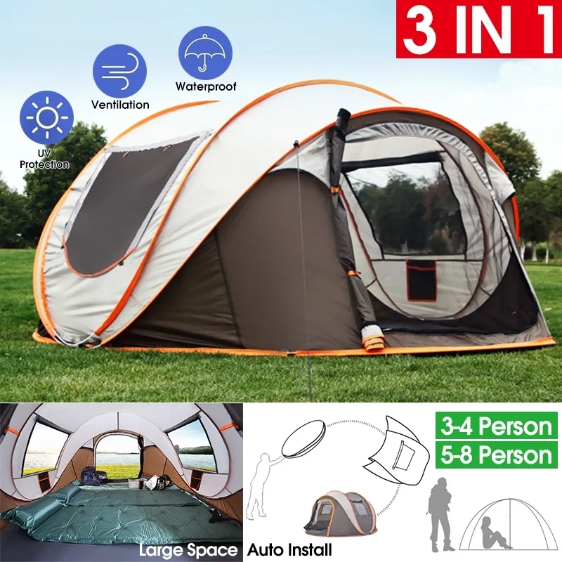 

For 5-8 Person Auto Setup Large Camping Tent Two Size Waterproof UV ResistanceSun Shelters For Hiking Fishing Travel Beach