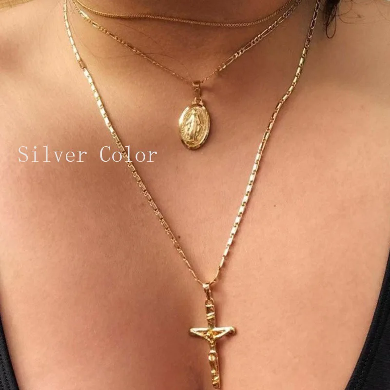 Silver color 6 LISMLISM ожерелье женское многослойная цепочка Персонализированная девушка Роза золотистого цвета Богемские Круглые Подвески ожерелье s ювелирные изделия женские колье - Окраска металла: Silver color 6