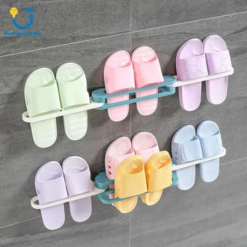 

Adjustable Space-saving Wall-mounted Slipper Shoes Rack Support Towel Hanger bathroom Storage Supplies Organizer Waterproof