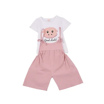 

New Summer Baby Girls Clothes Suit Children Cartoon T Shirt Overalls 2Pcs/sets Toddler Fashion Casual Clothing Kids Tracksuits