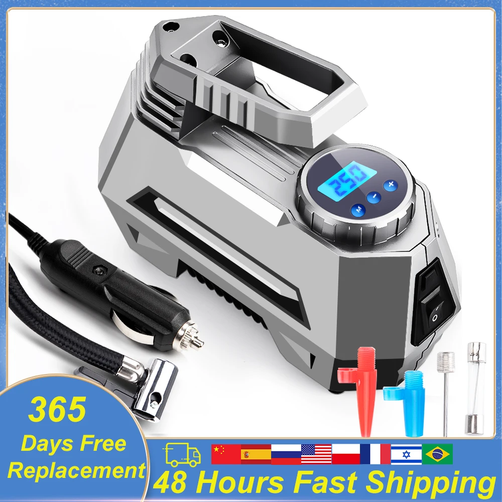 Portable Air Compressor Automatic Car Pump DC12V Inflatable Tire Inflator for Motorcycle Bicycle With LED Light | Автомобили и