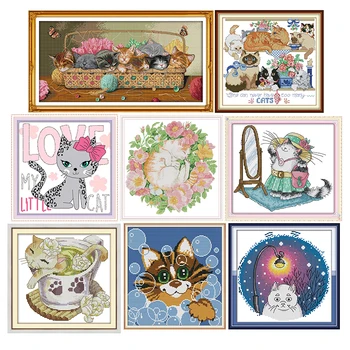 

Beauty cat series counted cross stitch kits 11CT14CT cartoon printed pattern Handmade DMC sewing needlework embroidery set decor