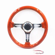 Универсальный гоночный руль 350 мм 14 дюймов из красного дерева, спортивный руль для автомобиля, алюминиевая рама с серебряными спицами