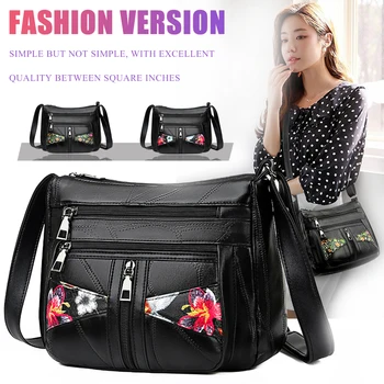 

Fashion Printed Shoulder Bag Mommy Women Sheepskin Female Multi-Pocket Zipper Elegant Crossbody Messenger Shopping Pouch