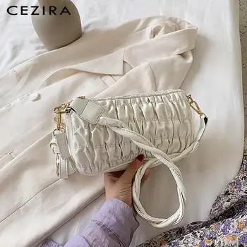 

CEZIRA Brand Design Baguette Bag For Women Pleated PU Leather Shoulder Bags Female Vegan Leather Small Sling Bag Ladies Handbags