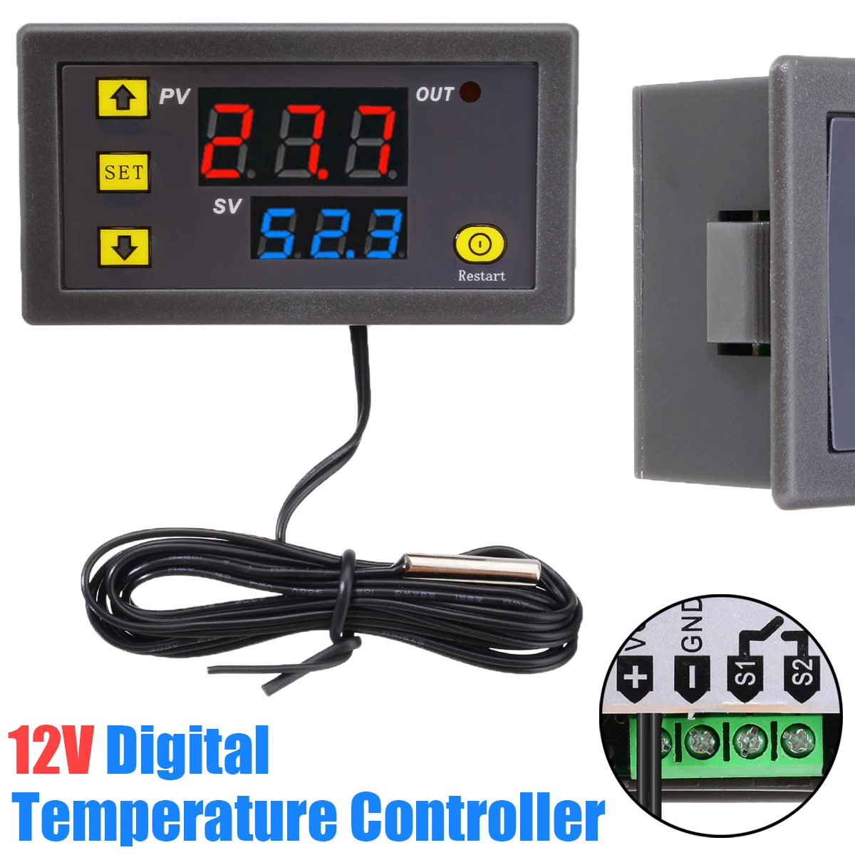 

12V Digital Thermostat Temperature Controller Regulator Heating Cooling Control Instruments LED Display Practical Tools