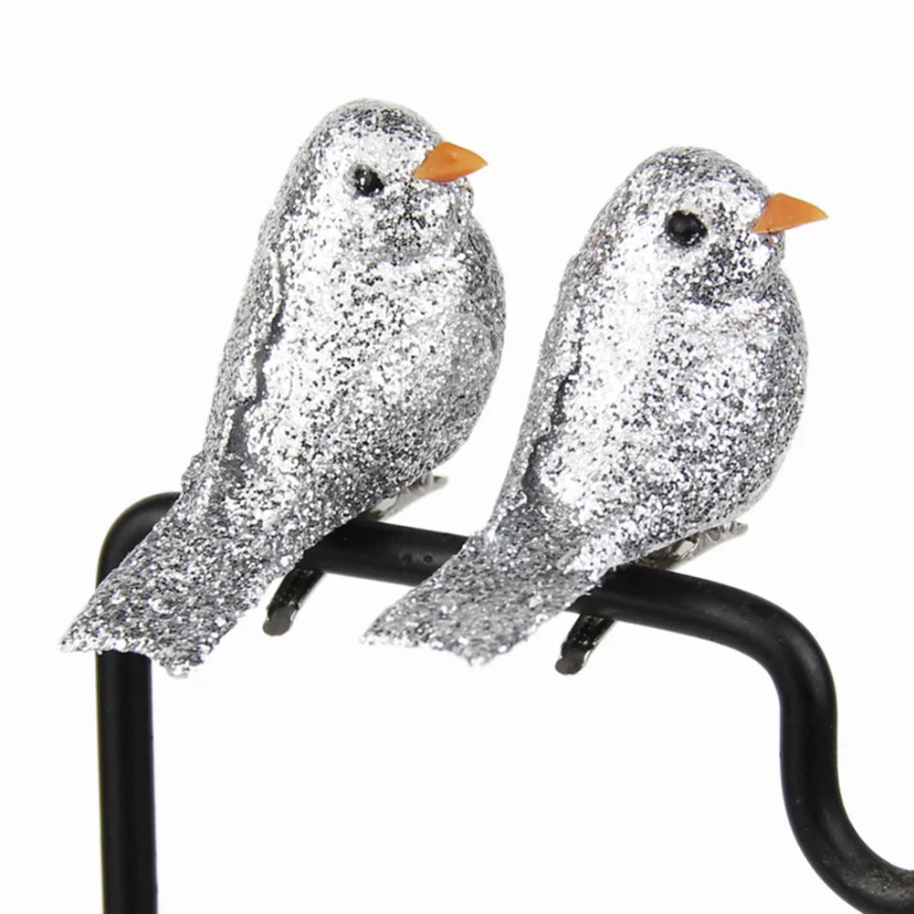 12 Pcs Glitter Foam Artificial Bird Flower Supplies For Wedding Christmas Tree Decoration DIY Craft Mini Cute Birds Ornaments