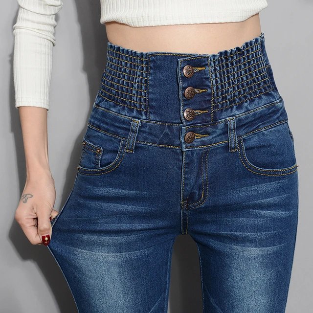 Jeans jeans de cintura alta para mulheres, calça skinny, quente e grosso,  veludo elástico elástico, plus size, outono e inverno - AliExpress