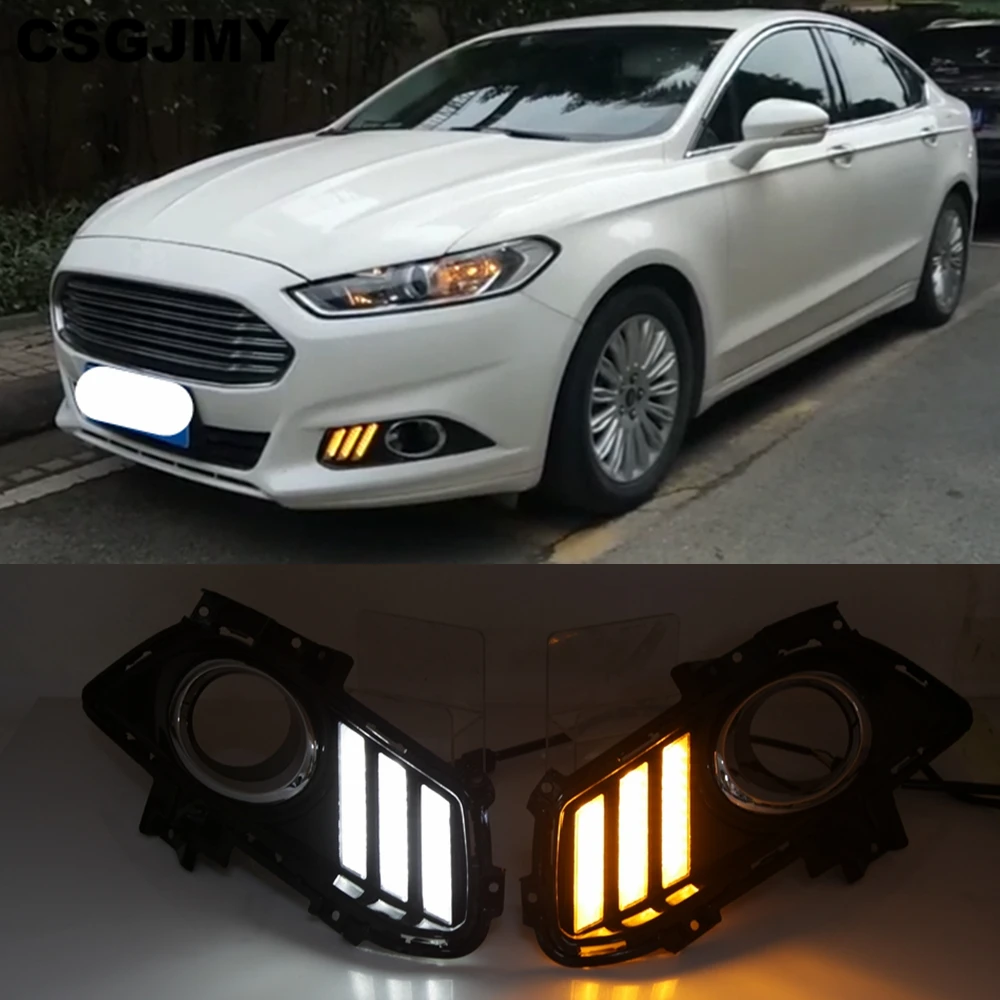

2PCS Car DRL Lamp LED Daytime Running Light Yellow Turning Signal Relay Waterproof For Ford Mondeo Fusion 2013 2014 2015 2016