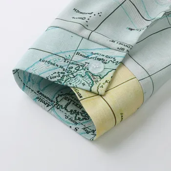 World Map Print Lapel Button Shirts Long Sleeve Loose Blouses 5