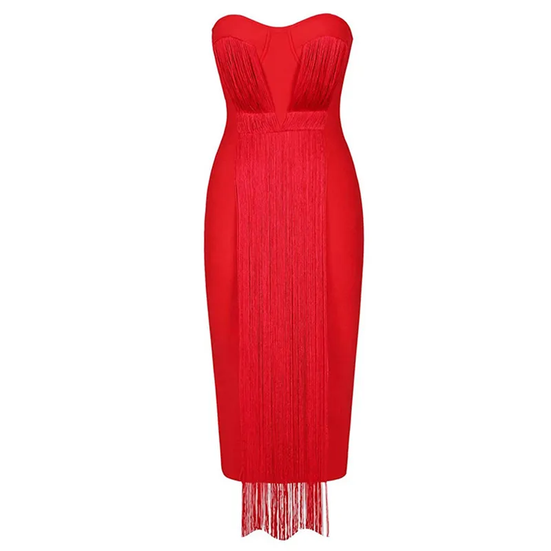 Tassel Women Bandage Dress 2020 New Arrival Strapless Party Club Celebrity Sexy Summer Dresses New Bodycon Ladies Clothes Tassel Women Bandage Dress 2020 New Arrival Strapless Party Club Celebrity Sexy Summer Dresses New Bodycon Ladies Clothes
