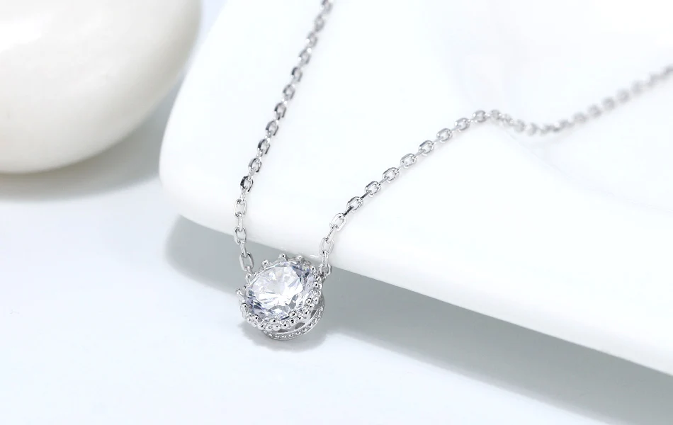 ORSA JEWELS большое ожерелье с кулоном из циркония высшего класса 925 пробы Серебряное простое милое ожерелье с круглой огранкой модное ювелирное изделие SN189